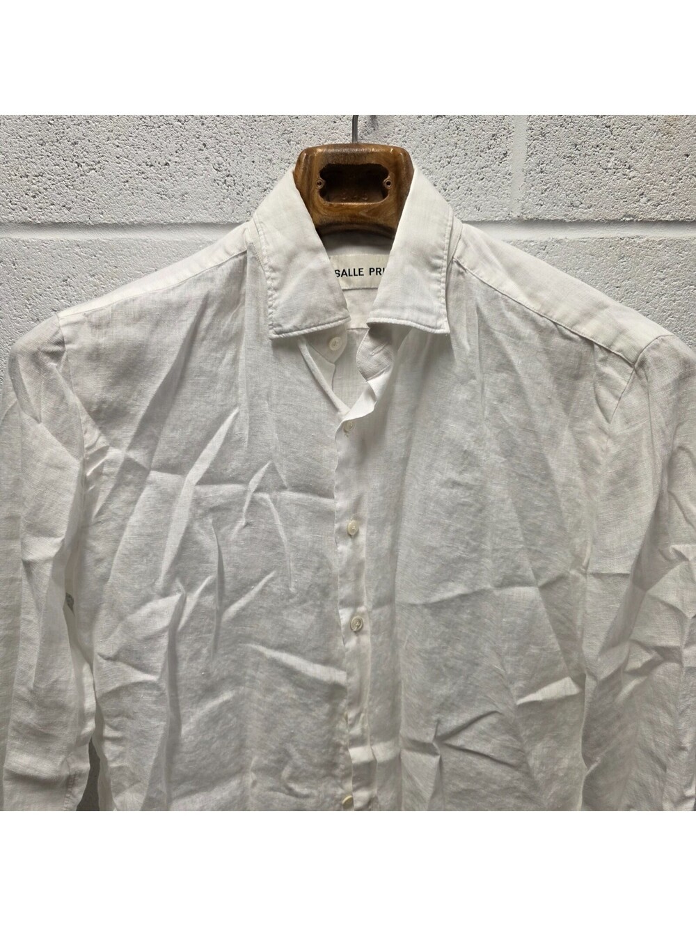 Salle Privee White 100% Linen Cutaway Collar Slim Dress Shirt 15.5 / 39 Italy